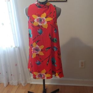 Peach love sleeveles red floral minidress sz small